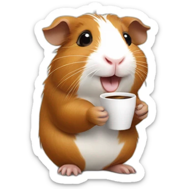 Happy Guinea pig holding cup of coffee sticker