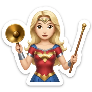 Blonde Wonder Woman holding bell and short white orchestra conductor’s baton  sticker