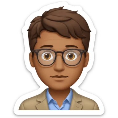 Could you draw me a man with wavy hair, low fade style, glasses, brown eyes, sharp facial features, and a masculine look? sticker