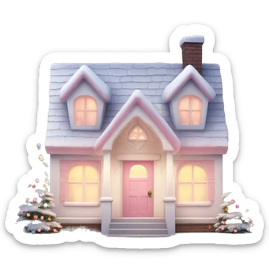 Cute white and light pink house with Christmas lights sticker