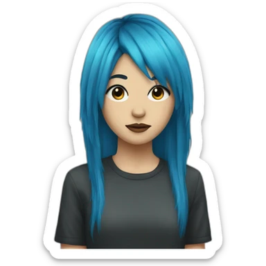 Emo girl with long choppy blue hair side bangs sticker
