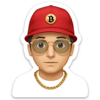 Mike D from Beastie Boys with dark glasses and red hat linux logo medallion on gold chain sticker