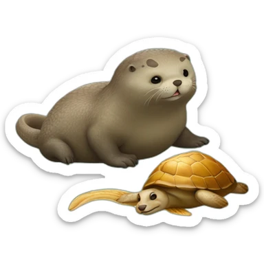 Loutre sur une tortue et un serpent qui mange un lapin sticker