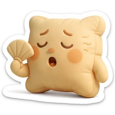 plush cushion face fanning itself, hot weather, stylized and cute, cushion style sticker