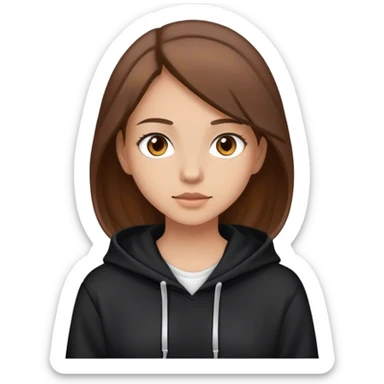 A Girl with Brown Hair and Brown eyes wearing a White t-shirt and a black hoodie  sticker