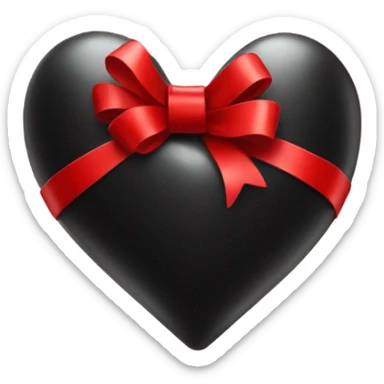 One Very Shiny Black heart emoji wrapped in red bow, realistic sticker
