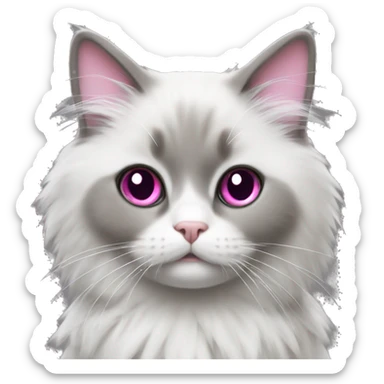 A gray ragdoll with a white bow,which has a pink heart on the middle of it sticker