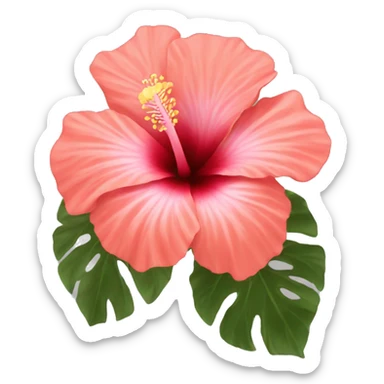 coral pink hibiscus flower sticker