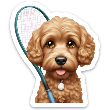 Cavapoo with a tennis racket  sticker