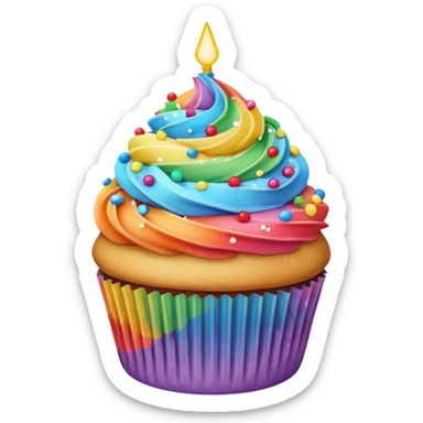Rainbow starry cupcake sticker