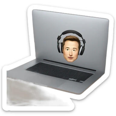 elon musk working  infront of a macbook with head phones and editing gear   sticker