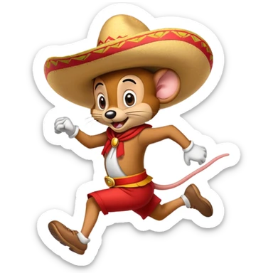 Speedy Gonzales cartoon mouse with red sombrero running fast sticker