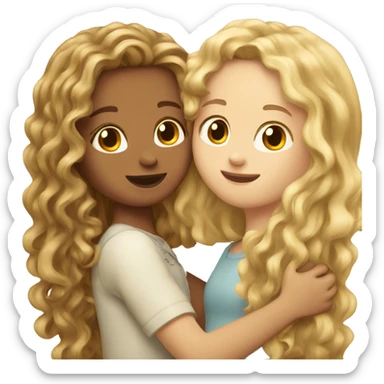 Girl with long blonde hair hugging a girl with long brown curly hair  sticker