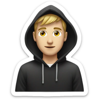 White Young man with a black hood behind his laptop sticker