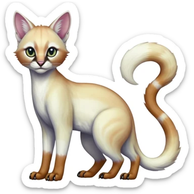Colorful dark tropical pearly-albino-white iridescent glorious divine exotic cute cool beautiful shiny beautiful fantasy-caracal-civet-genet-sergal-vernid-Cacomistle-oncilla-animal-Fakémon-hybrid-fursona (full body) sticker