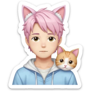 Shiny Blushing Cute Kawaii Handsome Shota Anime Man with Cat Ears Trending Style Cottagecore Pastelcore  sticker