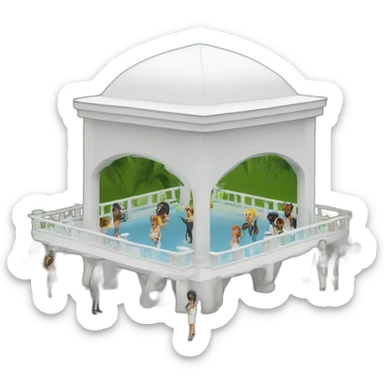 a techno party in a small white pavillion sticker