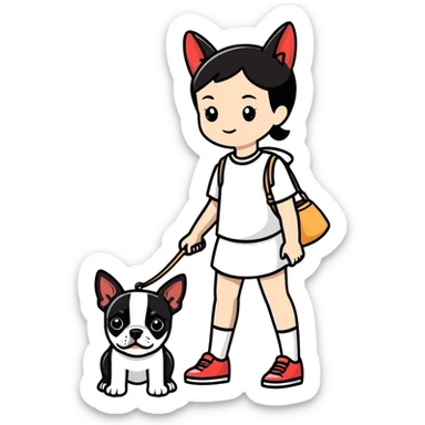 A girl with a dog boston terrier sticker