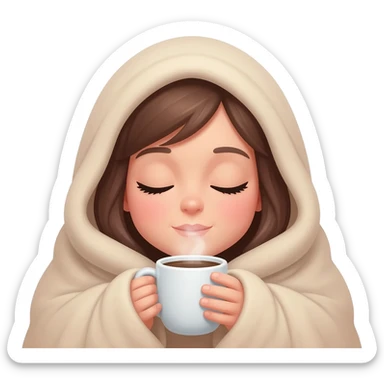 girl inside a blanket sipping coffee eyes closed sticker