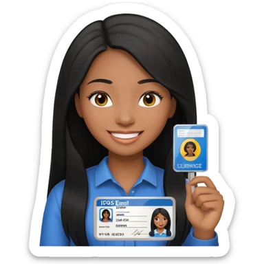 long hair black girl holding a driver license sticker