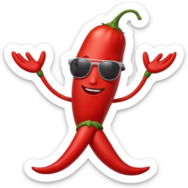 A chili pepper, with legs, arms, and a face. It can be seen wearing sunglasses sticker