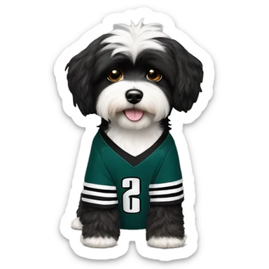 black and white havanese in a eagles jersey  sticker