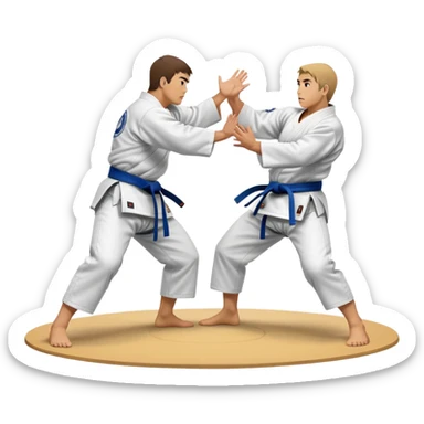 Two judo practitioners in traditional gi, one executing a powerful throw while the other is countering with a defensive move. The background features a judo mat and a focused dojo atmosphere. Transparent background highlights the precision and technique of judo. sticker