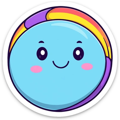 round planet with rainbow stripes in all colors and a cute happy face sticker