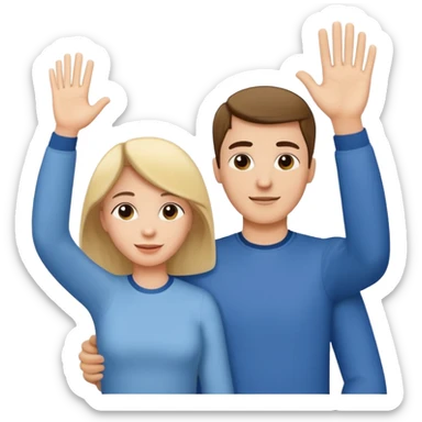 mother and father waving to their teenage child, side view sticker