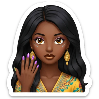 nail art black woman long hair sticker