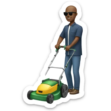 Black man with bald head and sunglasses mowing sticker