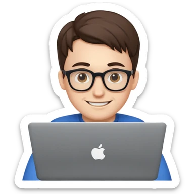 nerdy guy at a laptop smiling sticker