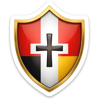 security shield. The shield is vertically divided: the left half displays the Swiss flag (red with white cross), and the right half displays the German flag (black, red, gold horizontal stripes) sticker