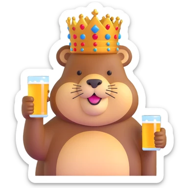beaver with a crown on her head and a glass of beer in her hands sticker