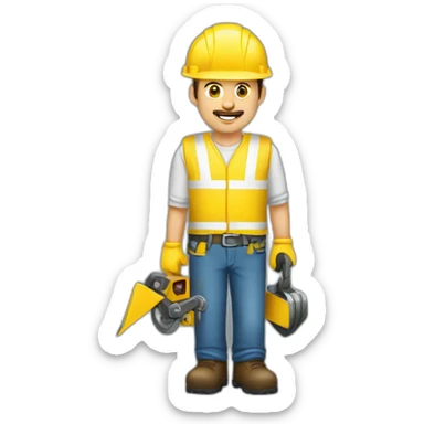 Hombre de 30 años mecanico con excavadora color amarilla sticker