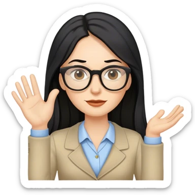 pale female teacher with long black hair, wearing glasses teaching Spain sticker