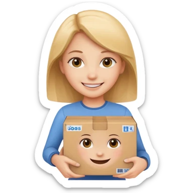 Smiling girl holding a box in her hand sticker
