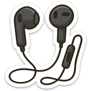 EarPods headphones in emoji style, different angles, black sticker