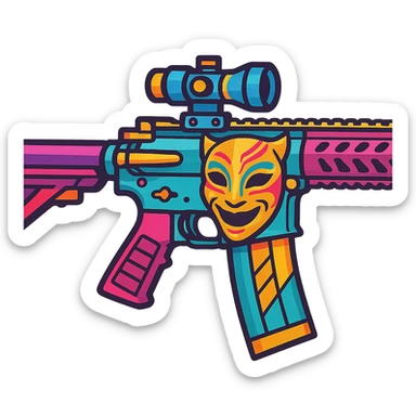 M416 Maskara skin from PUBG Mobile, detailed, vibrant colors, cartoon style sticker