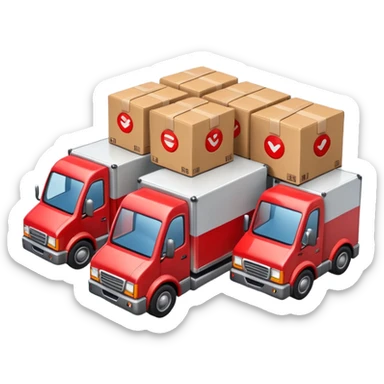 create a realistic emoji showing logistics in different ways. Maybe a car, a storage room, a place where everything is stored, drones and so on sticker
