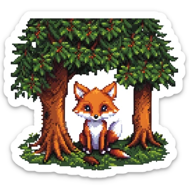 cute fox peeking from behind a tree sticker