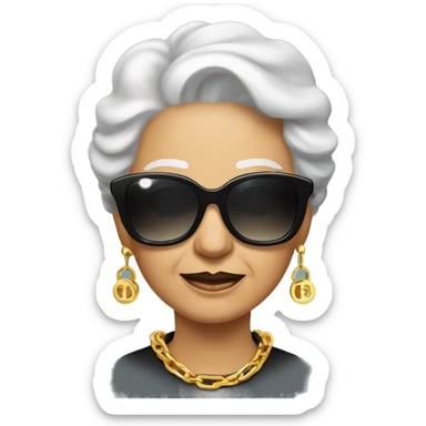 rich cool grandma in black sunglasses with a gold chain sticker