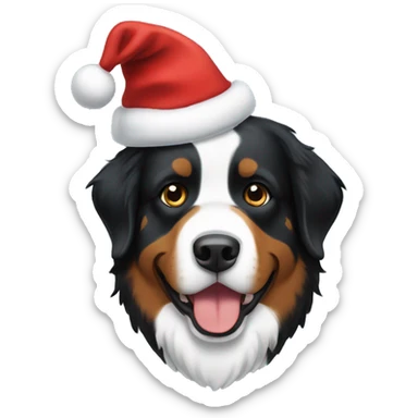 Bernese mountain dog wearing a Santa hat sticker