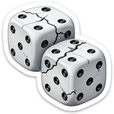 two dice, with one smashed sticker