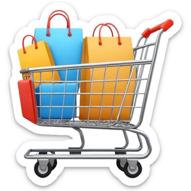 Digital shopping cart filled with online products, clean minimal UI design, smooth motion graphics animation, floating icons, modern style, dark background, cinematic lighting, seamless loop. sticker