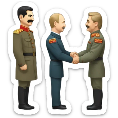 Stalin shakes Putin's hand. Putin in a suit, Stalin in a tunic sticker