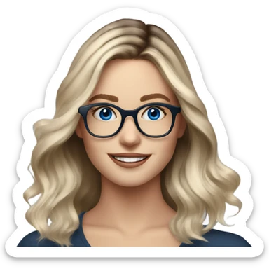 Shoulder length Balayage pale model lady with glasses and blue eyes happy  sticker