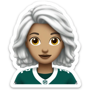 White female white hair wearing Philadelphia Eagles jersey sticker