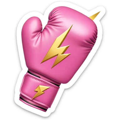 pink boxing glove with golden lightning bolts, female symbol ♀ on the backhand, sparkling stardust particles in the background sticker