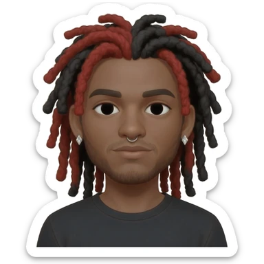 Create an emoji of Jotape MC. He has long red and black dreadlocks, a piercing on the left side of his nose, wears white diamond earrings in both ears, and has no beard. sticker